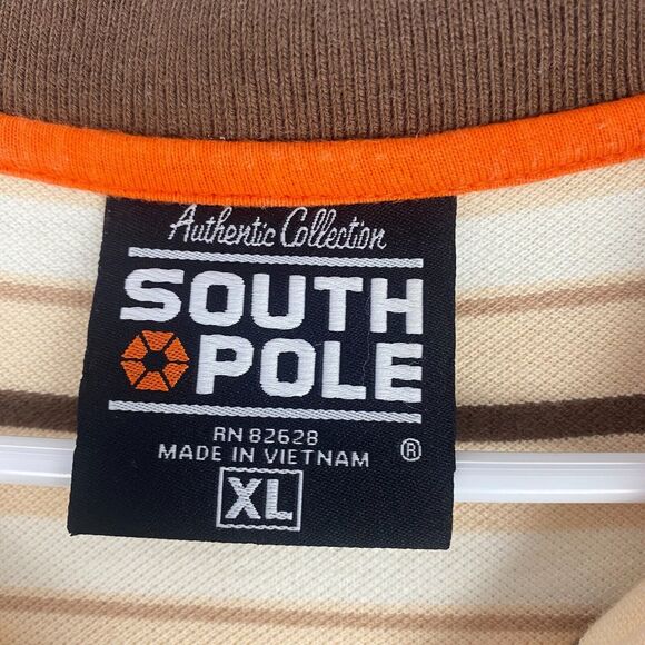 Vintage South Pole Polo Shirt Mens XLarge Brown Stripes Authentic Collection - Picture 5 of 12